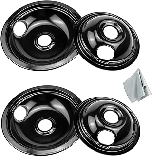 Black Porcelain Drip Pans Set 4-Pack 318067041 & 318067051 Compatible with Frigi-daire Ken-more Range Oven Replaces Electric Range Stove Burner 5304430149,5304430150 by Fetechmate