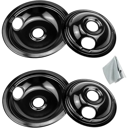 Black Porcelain Drip Pans Set 4-Pack 318067041 & 318067051 Compatible with Frigi-daire Ken-more Range Oven Replaces Electric Range Stove Burner 5304430149,5304430150 by Fetechmate