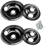 Black Stove Drip Pans Set of 4 Fit for Ken-more, Fri-gidaire Stove, Porcelain Drip Pans Replace 5304430149, 5304430150, 318067041, 318067051 by Fetechmate - Include 2 6-In and 2 8-In Burner Drip Pan