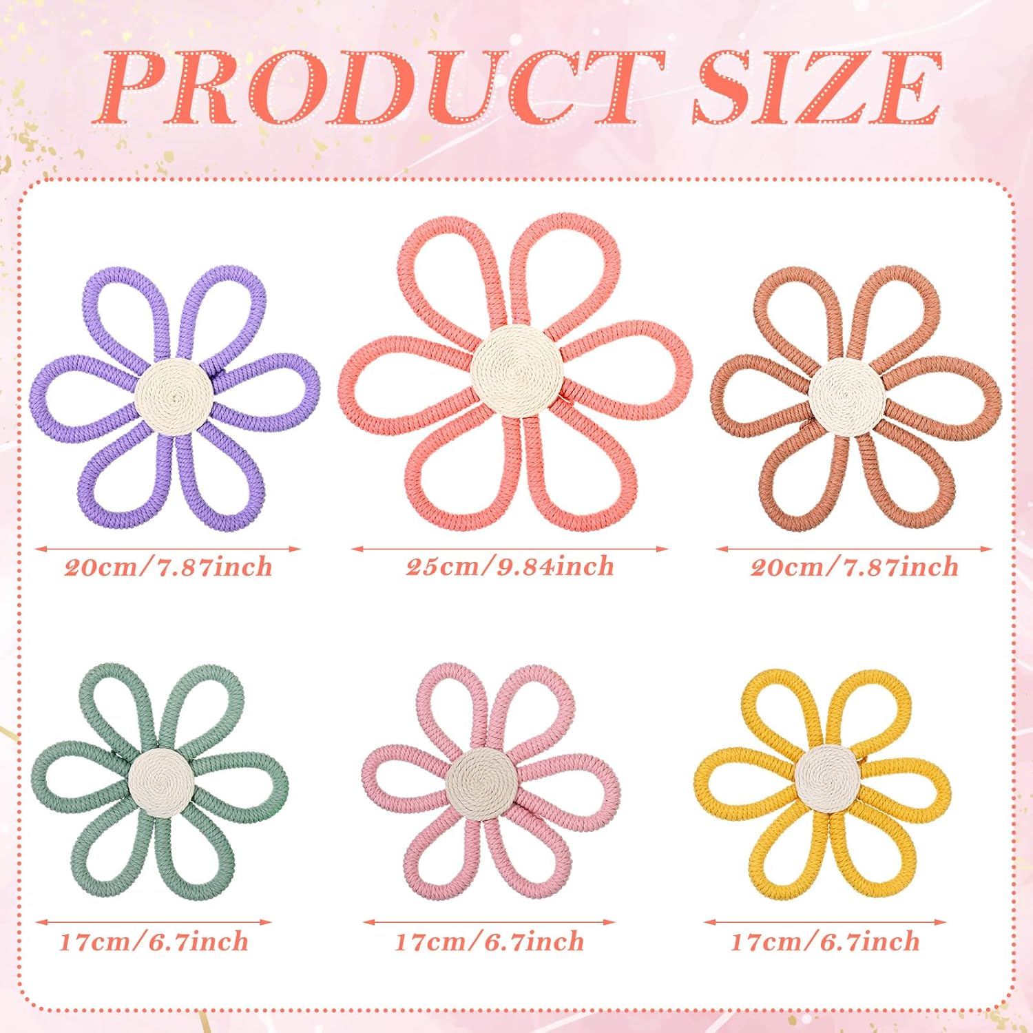 Barydat 6 Pcs Boho Nursery Decor Daisy Flower Woven Macrame Wall Hanging 3 Size Daisy Flower Wall Decor Bohemian Nursery Decorations for Home Dorm Art(Multicolor)