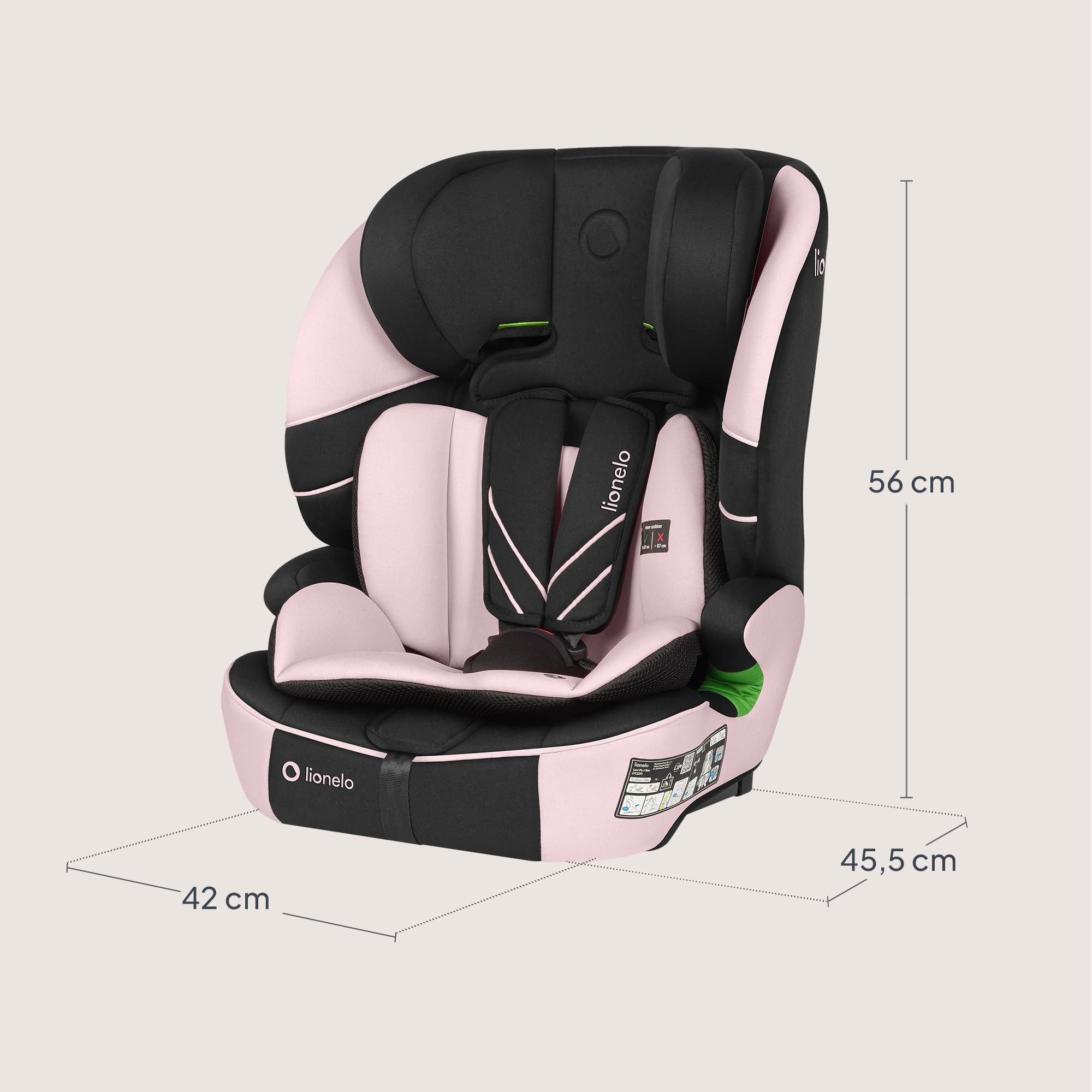LIONELO LEVI FIX I-SIZE Dziecięcy Fotelik Samochodowy 76-150 cm do 36 kg, Grupa 1 2 3, Ochrona Boczna, 10 stopni Regulacji Zagłówka, Montaż ISOFIX i pas Top Tether, R129 i-Size