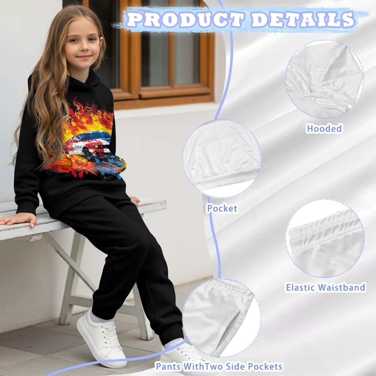 2 Piece Sweatshirt Sets Boys Hooded Sweatshirts Long Sleeve Hoodies with Pockets Soft Comfy Clothes for Fall Winter