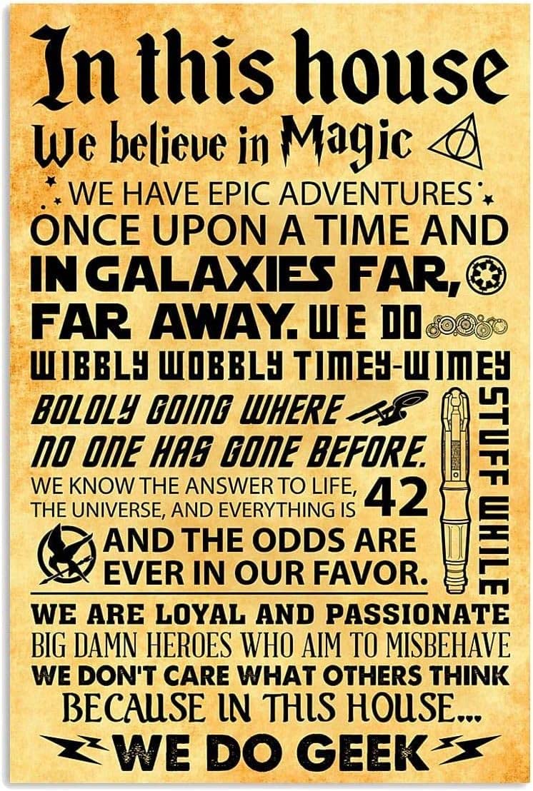 Bonoff In This House We Believe In Magic, We Do Geek On Birthday,Ation Bar Pub Family Cafeigns Best Gifts Vintage Decor Poster Wall Art Decor Metal Sign Poster 8X12 Inches