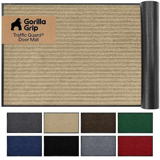 GORILLA GRIP Waterproof Traffic Guard Door Mat, 72x48, Heavy Duty Entryway Mats, Strong Backing Commercial Utility Rugs for Office Hallway, Garage Floor and Home, Low Profile Carpet Runner, Beige
