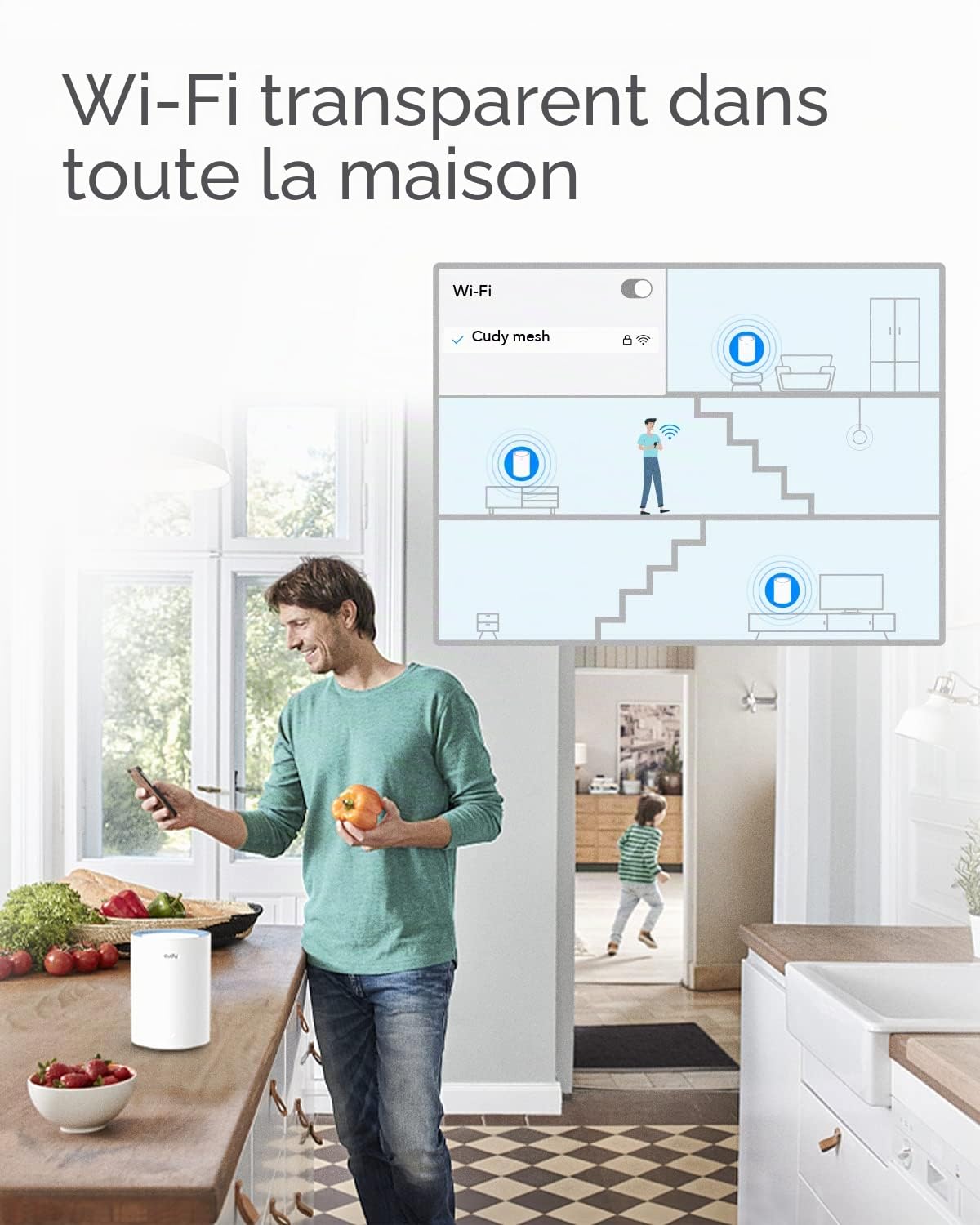 Cudy AC1200 Whole Home Mesh Lot de 3 routeurs WiFi Double Bande AC1200, Extension de portée, VPN, DNS au-Dessus TLS, IPv6, DDNS, M1200 3-Pack