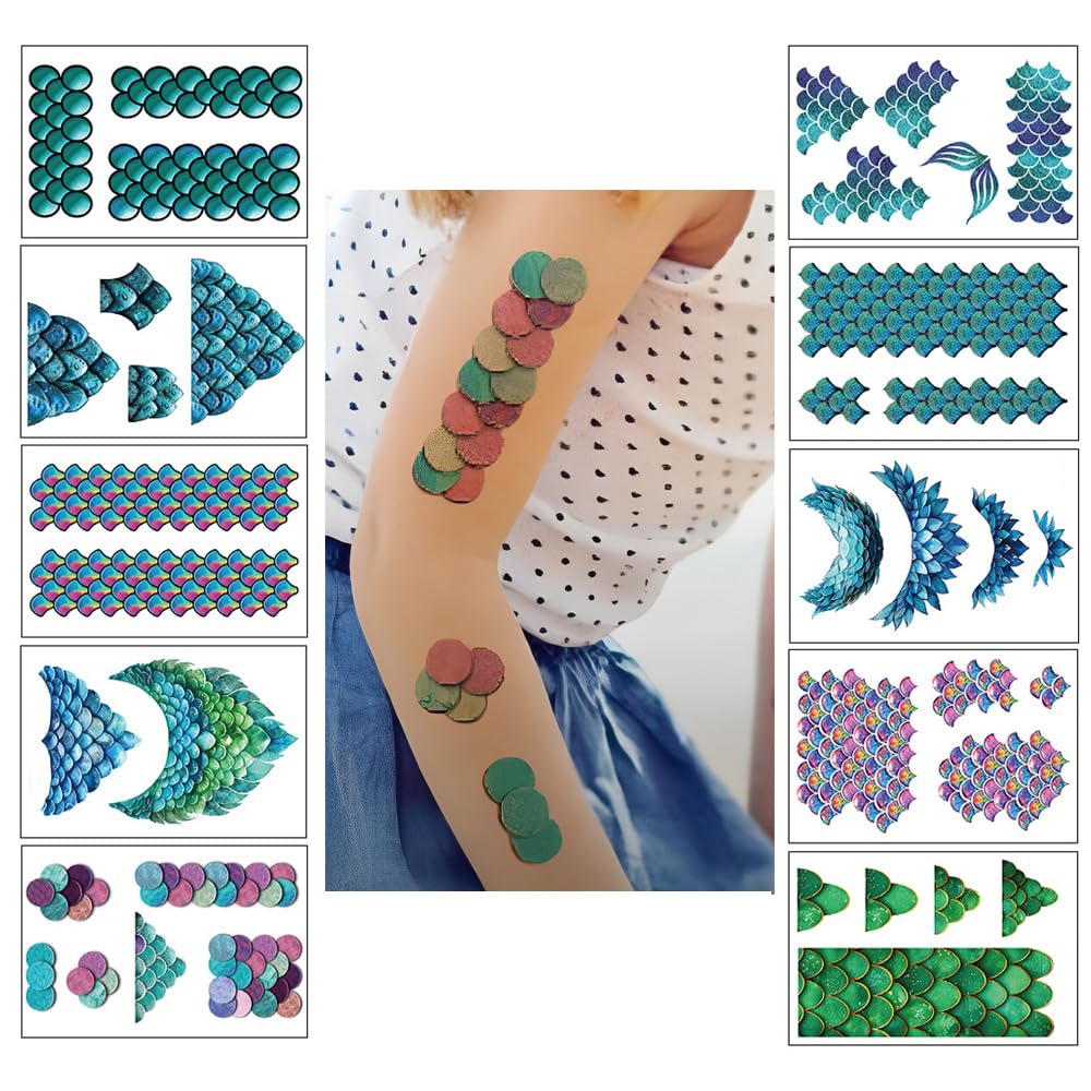 S.A.V.I 10 Pcs Colorful Mermaid Fish Scale Temporary Tattoo Sheets for Kids – Vibrant, Waterproof & Skin-Friendly – Party, Festival, Playtime Fun – Easy Application & Removal-image-27