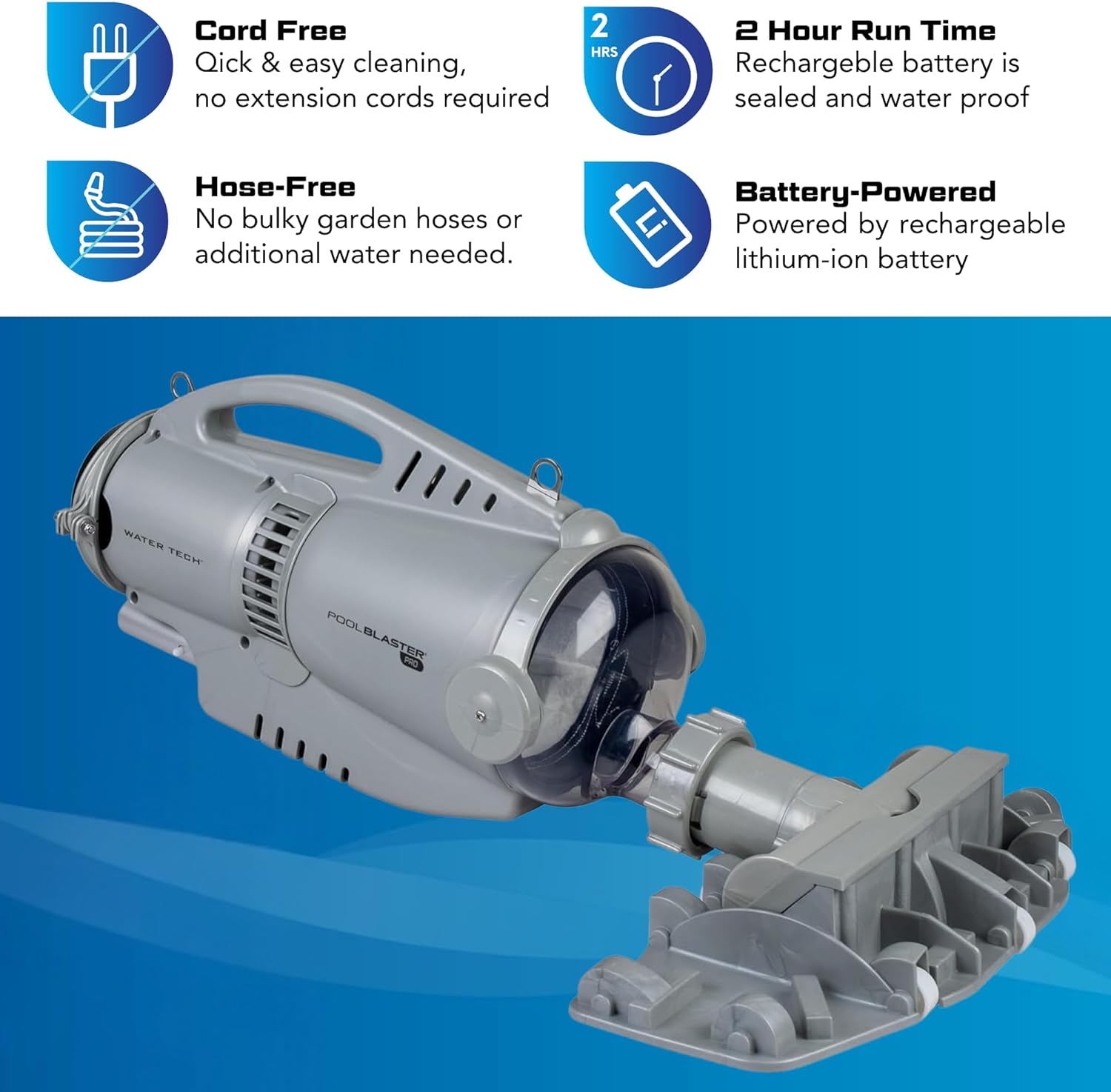POOL BLASTER Pro 1000 Commercial Pool Vacuum for Inground Pools, Cordless Portable Heavy Duty Power, Up to 2 Hr Runtime, Sealed Rechargeable Battery, Filter Bags for Professional Clean, Rechargeable