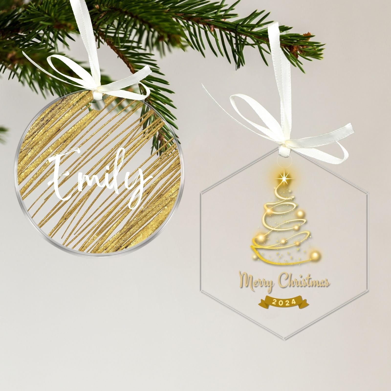 Uniqicon 12 Pcs Round &12 Pcs Hexagon Clear Acrylic Baubles Blanks, Sublimation Acrylic Sheet Blanks, Flat Ornaments For Crafts, 3mm 1/8 Inch Acrylic For Stocking Name Tags, Gift Tag, Xmas Ornaments