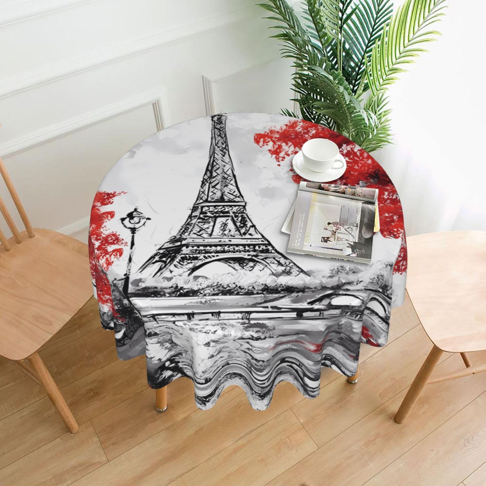 WHJSHOP Paris Prints Round Decorative Tablecloth 60in – High-Grade Polyester Throw Cover for Dining Table Protection & Elegant Home Decor