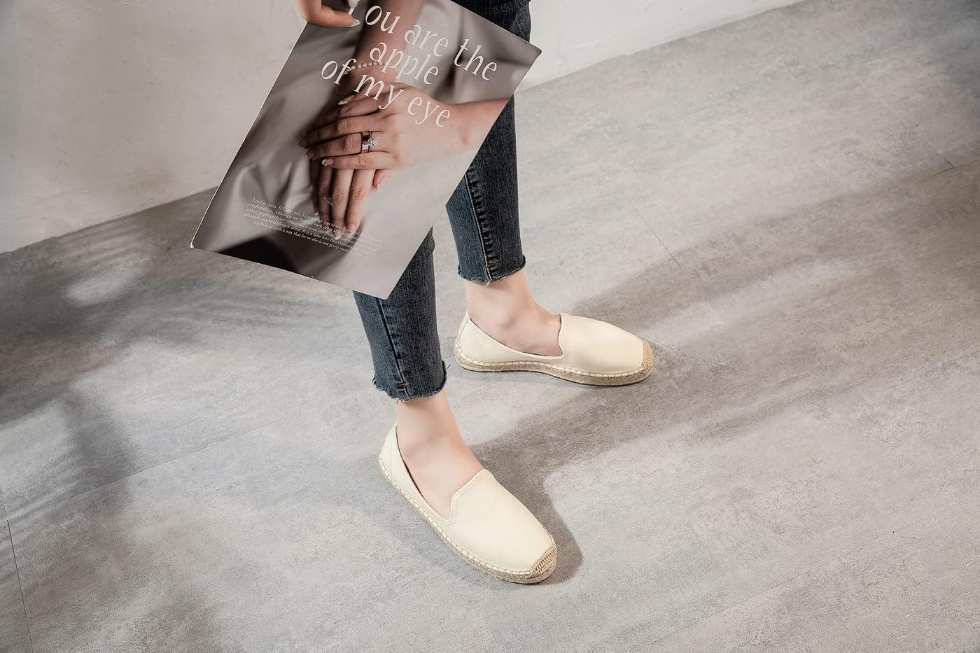 U-lite Women's Classic Slip on Flat Shoes Casual Cap-Toe Platform Simple Espadrille Canvas Loafers