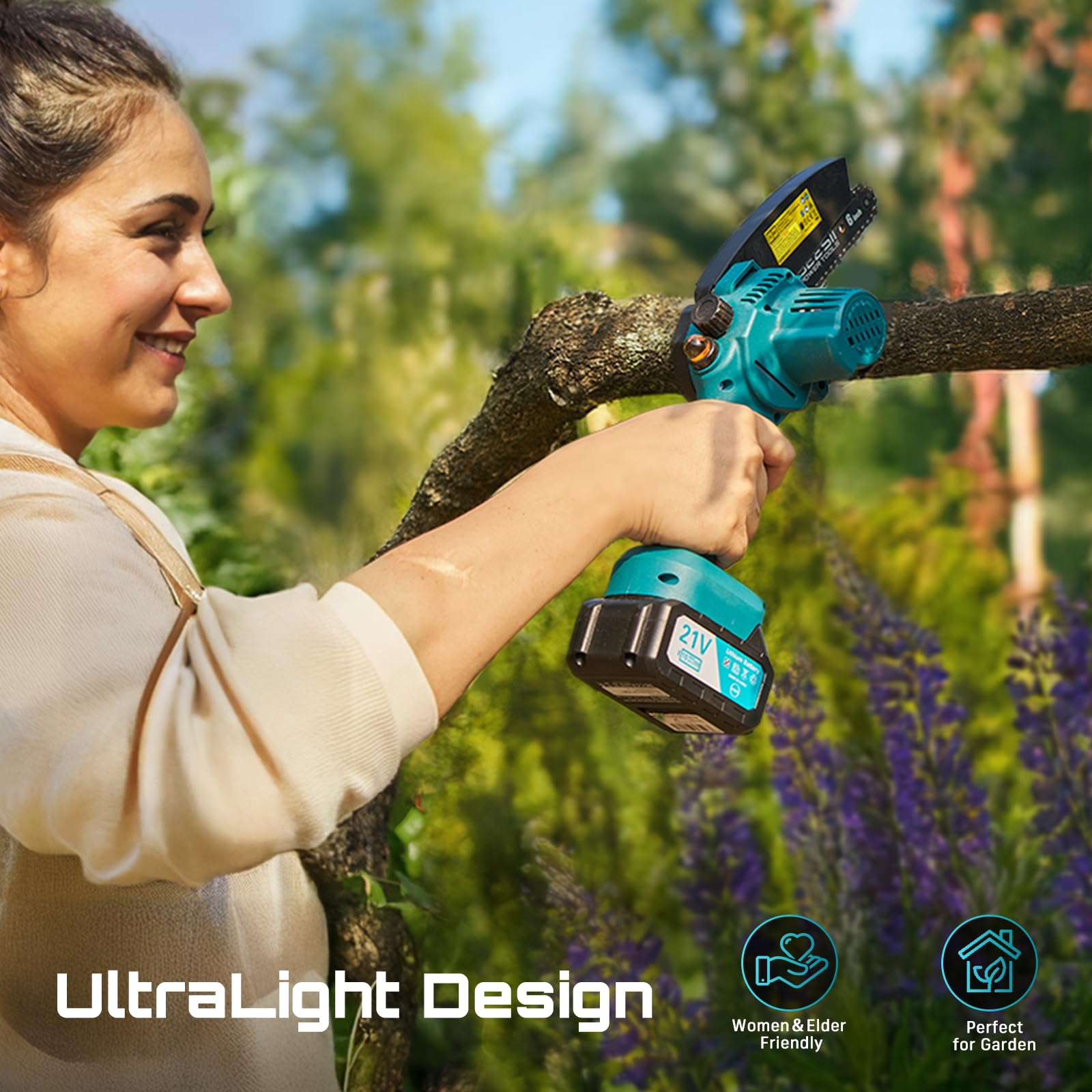 SEESII Mini Kettensäge mit Akku 8000mAh 6 Zoll, Akku Kettensäge mit Automatischer Öler und Ersatzkette, Handkettensäge Akku für Gartenscheren Astschere Holzschneidenz