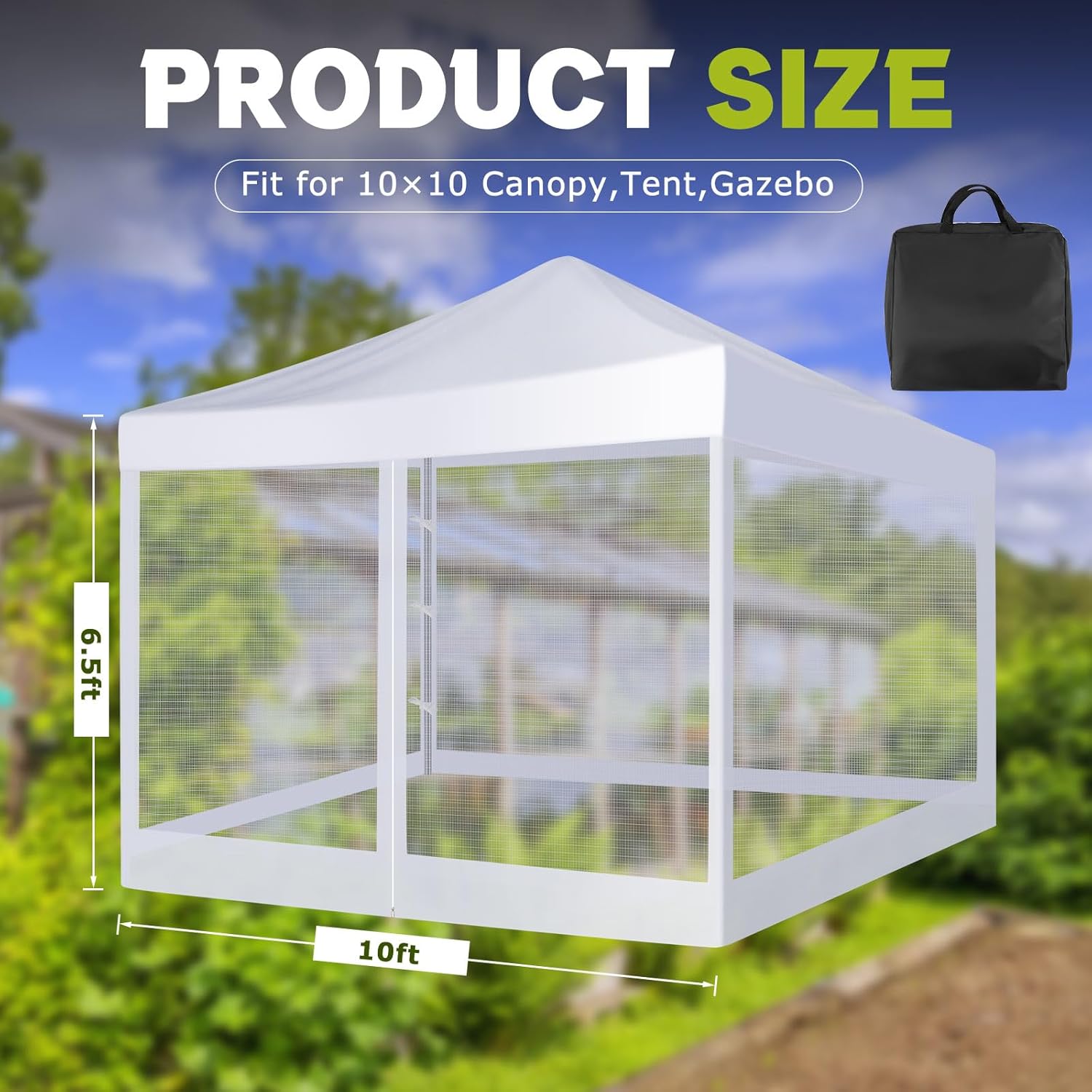 3 in 1 Mesh Canopy Sidewalls and 1 Pcs Canopy Walls with Zipper for 10' x 10' White Mosquito Netting Screen with Bags Netting Screen Sidewall for Patio Garden Backyard (Tent Walls Only)