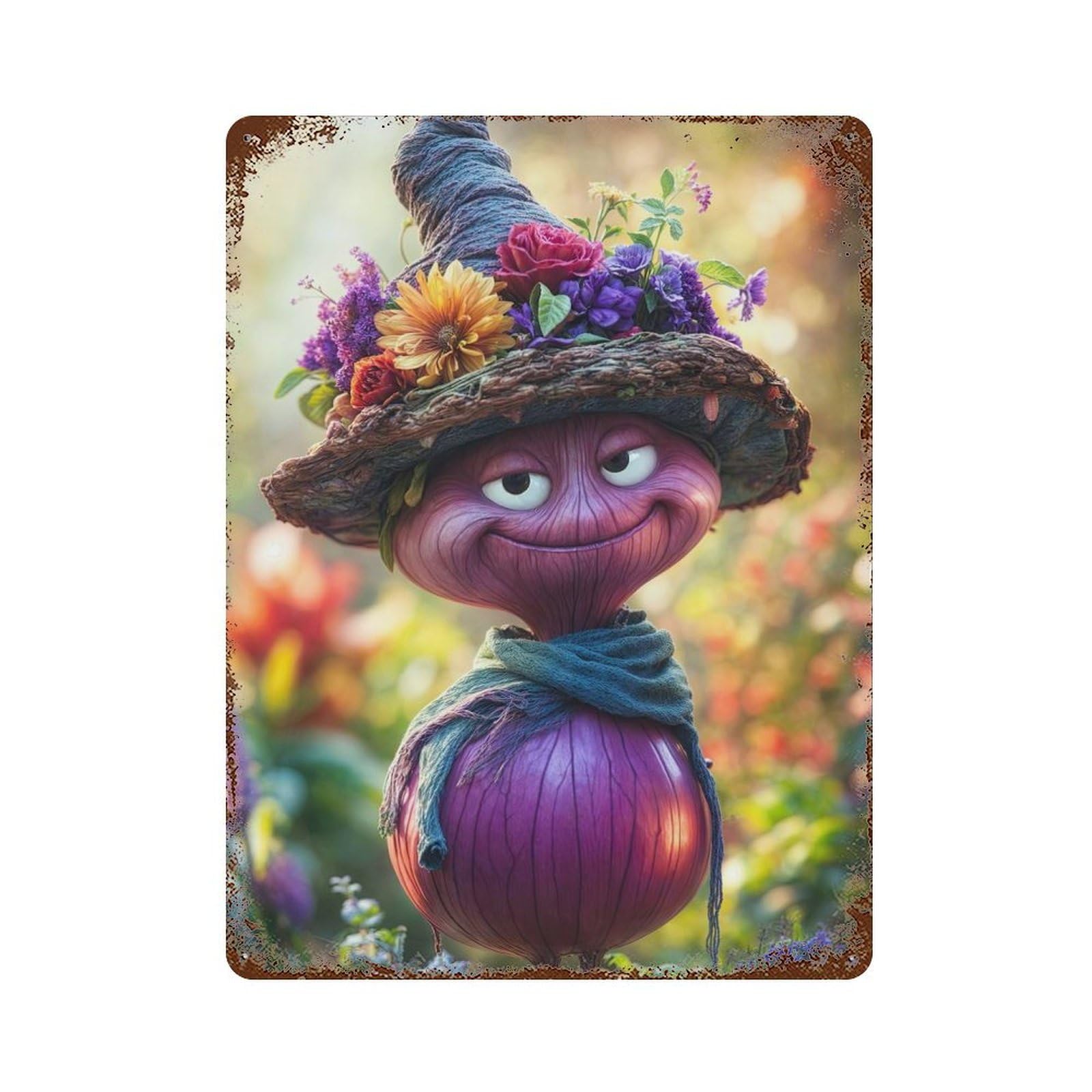 Smiling Onion Character Vintage Metal Tin Sign 15.7"x11.8", Farmhouse Wall Decor for Garage, Bar And Workshop Decor