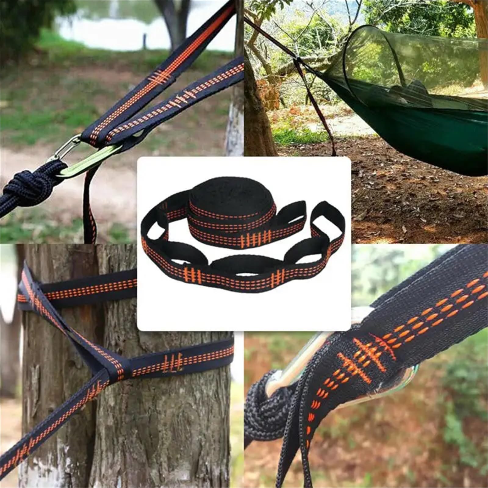 Cinghie in Poliestere 2 Pezzi 5 Anelli spinati ad Alto carico Nero Cinghie for Amaca da Campeggio all'aperto for rinforzate per Altalena(Blue with Buckles)