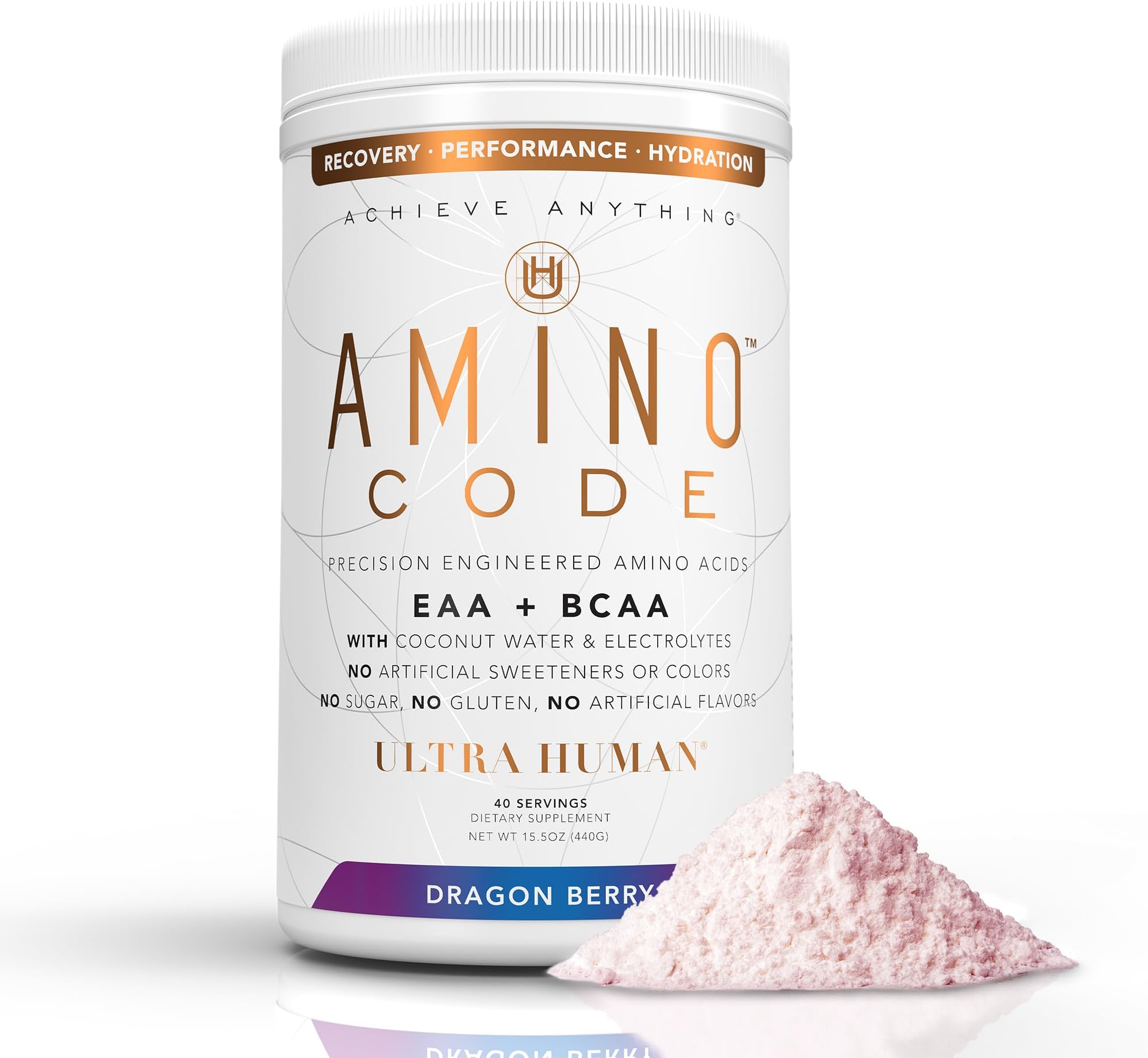 Ultra Human Amino Code | Essential Amino Acids + BCAAs + Coconut Water Electrolytes | Fast Hydration Workout Recovery Flavored Amino Energy Powder Drink | Clean Formula, 40 Servings - Dragonberry