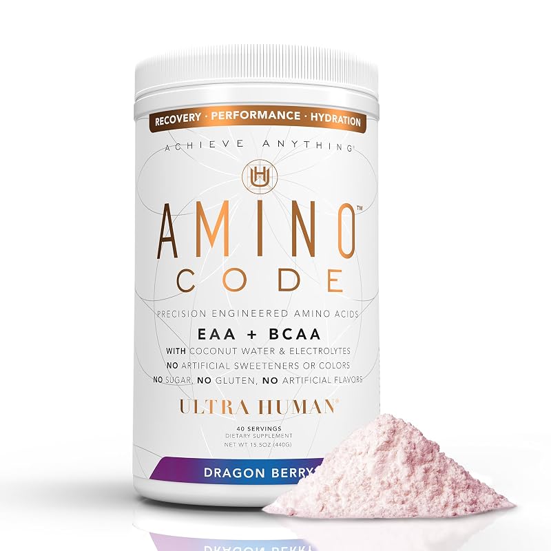 Ultra Human Suplemento de aminoácidos EAA e BCAA em pó, sabor Dragonberry, 40 porções