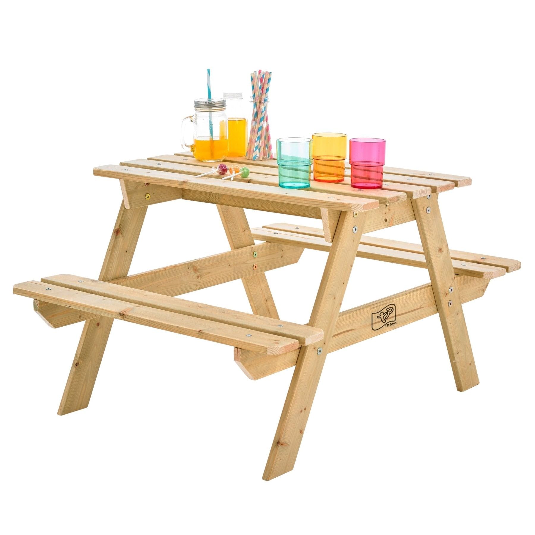 TP Toys Tavolo da Picnic forestale in Legno FSC – 90 x 70 x 50 cm – Tavolo e panchine per Bambini dai 18 Mesi – Area Giochi e Pranzo all'aperto – Facile da Montare