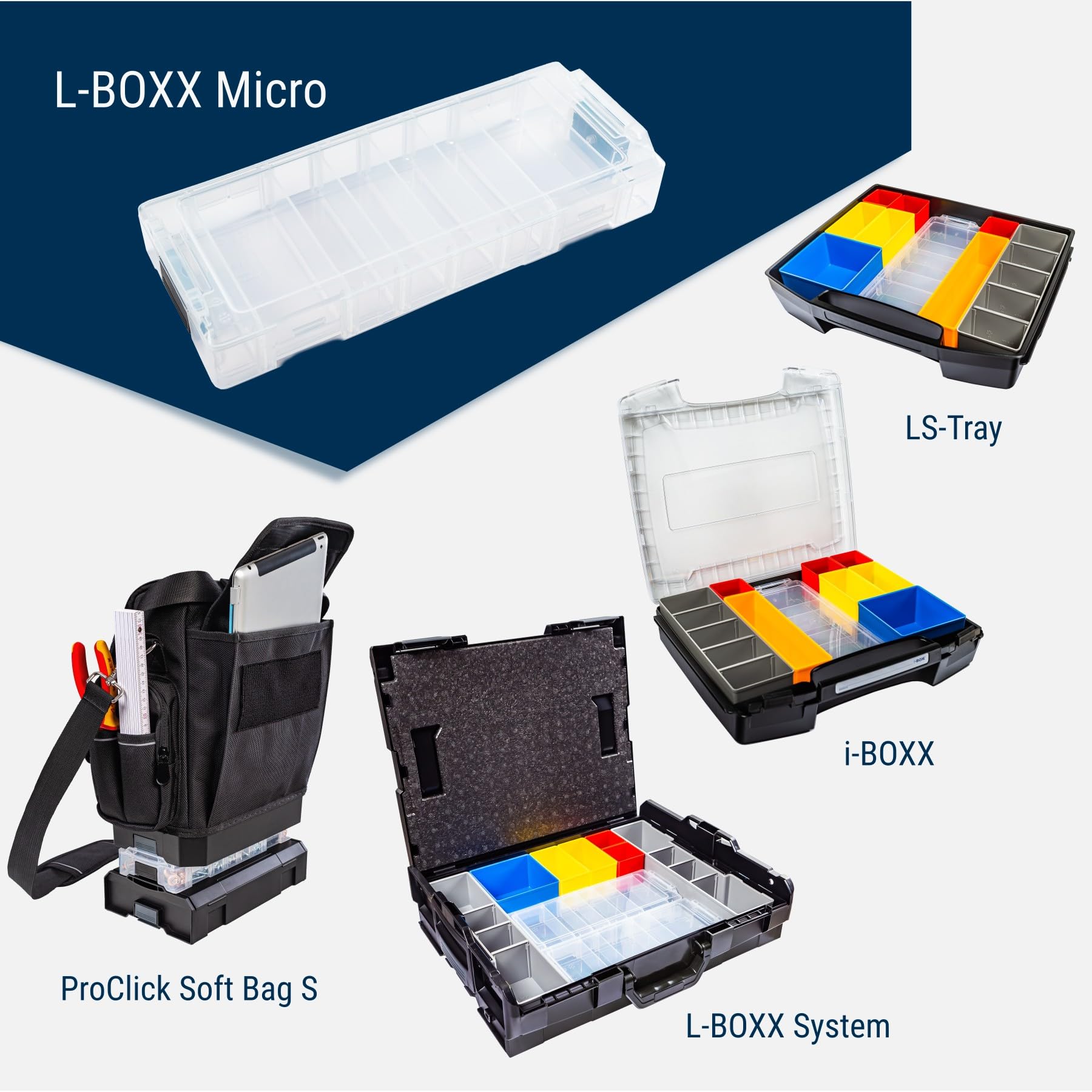 L-BOXX Zestaw 3 przezroczystych pudełek na małe części z przegrodami | można układać w stos i zatrzaskować, kompatybilne z systemem L-BOXX / XL-BOXX i ProClick | Idealne do warsztatu i wędkarzy