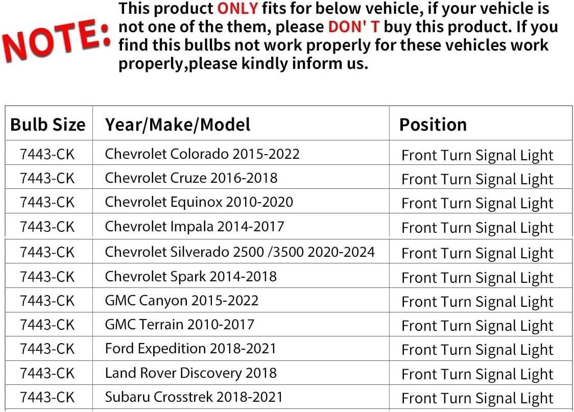 LASFIT T3 7443 CK Switchback LED CanBus Bulb 7444 ONLY for CK Socket Amber/White Front Turn Signal Light Error Free Anti Hyper Flash for GMC Canyon 2015-2022, for Colorado 2015-2022(2pcs)