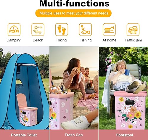 Vista 33 de Inodoro portátil XL mejorado, para adultos y niños, extragrande, de viaje, alto, con tapa, orinal compacto para automóvil, senderismo, playa y Negro