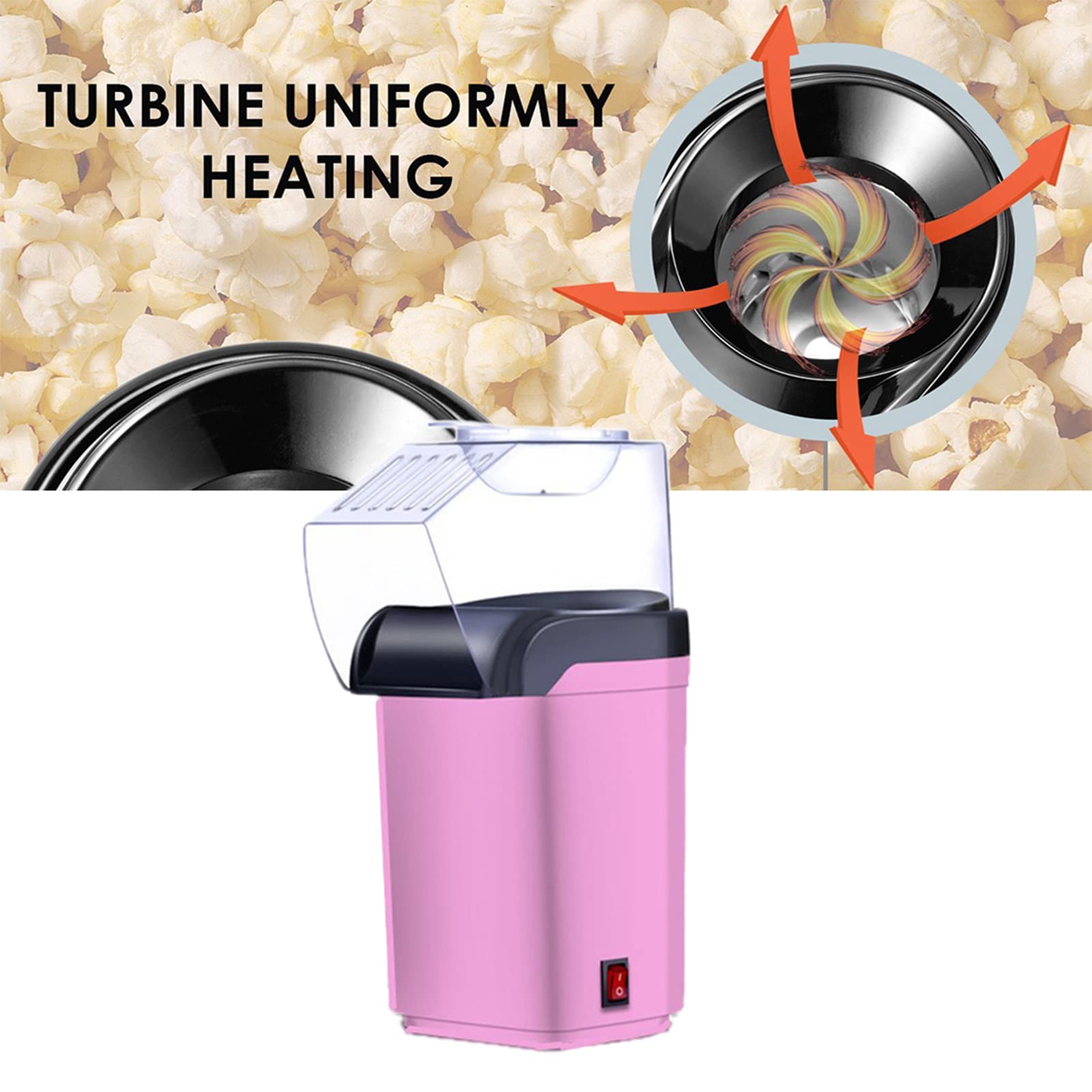 Pop-Corn, Pop-Corn ad aria calda senza olio, macchina popcorn elettrica sana e senza grasso con tazza di misurazione e coperchio rimovibile per feste di Natale e Les So