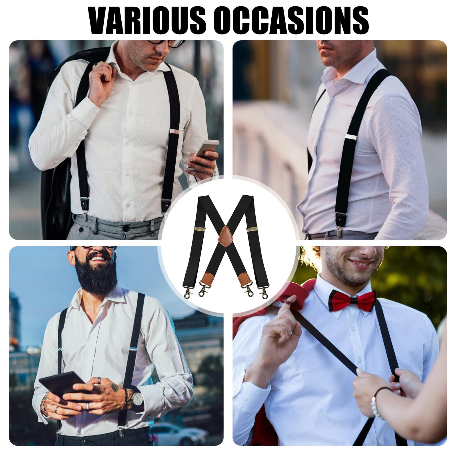 Tirantes elásticos de moda para hombre con clip en X para un aspecto elegante y estilos de correa ajustable, adecuados para cualquier ocasión o atuendo, tirantes cómodos