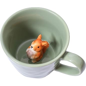 Cute Squirrel Ceramic Mug with Hidden 3 D Animal Inside Cute Handmade Cartoon Character Ideal Birthday Gift for Coffee and Milk Tea Lovers 350 ml Squirrel