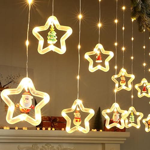 Miniatura 1 de Guirnalda de luces de Navidad 120 luces LED colgantes con juguete de adorno de Navidad de Papá Noel brazo alimentado por USB luces blancas de