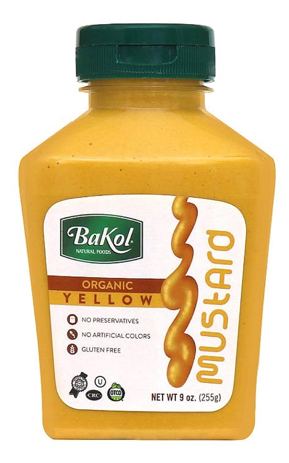 Bakol Organic Yellow Mustard, 9 Ounce Bottle (255 Grams