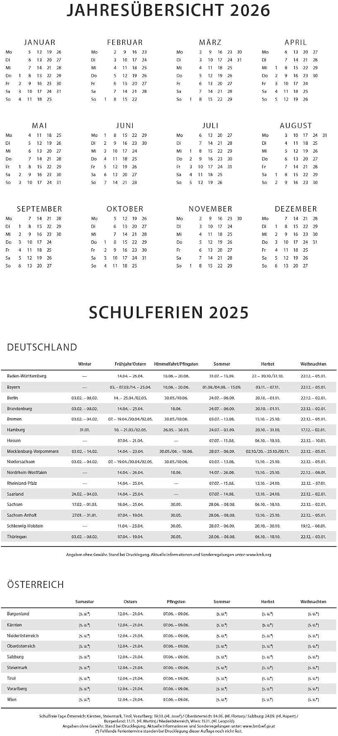 DUMONT - Change of Wallpaper 2025 Family Planner, 22 x 49.5 cm, Family Calendar for Two, with Three Columns, School Holidays and Annual Overview 2026