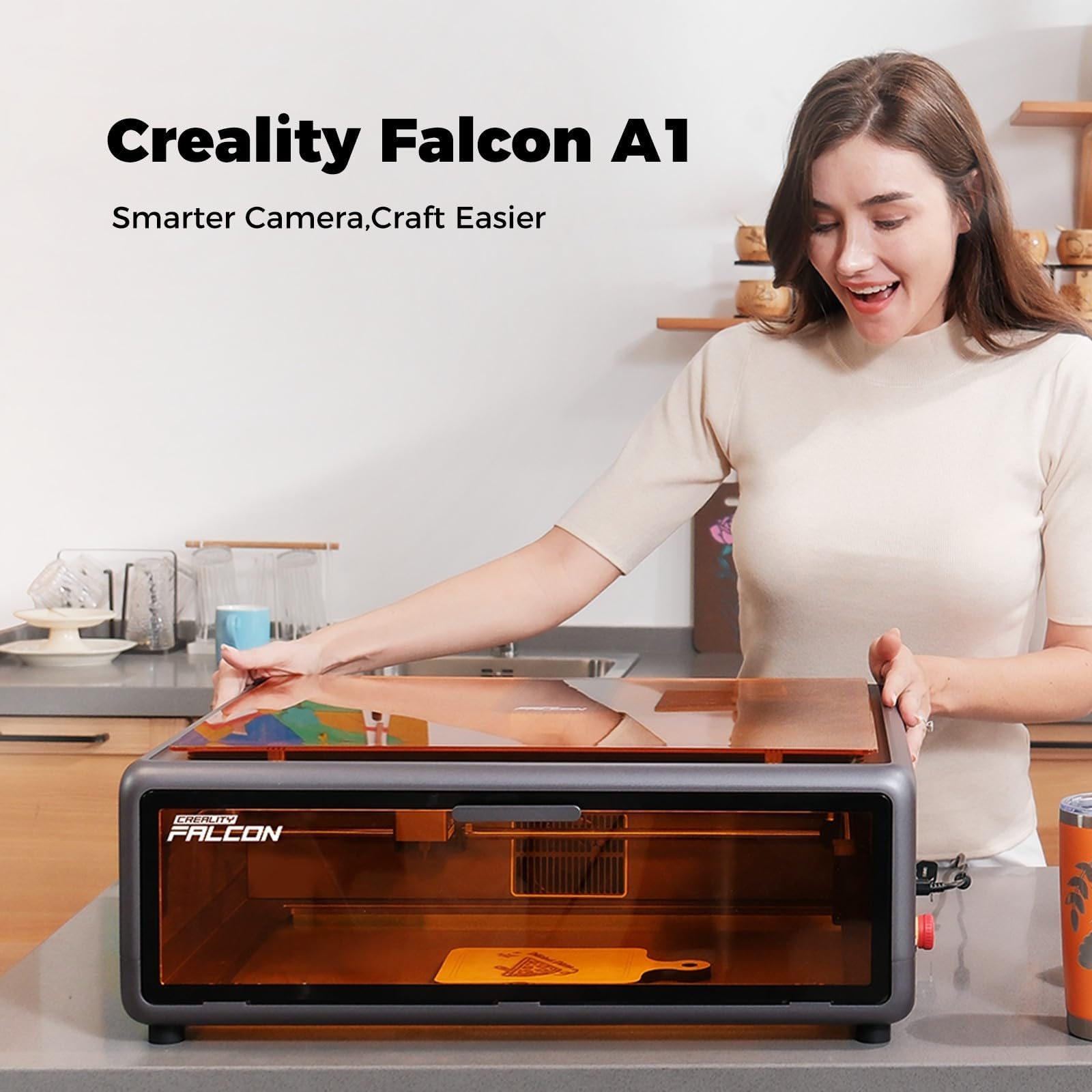 Creality Falcon A1 - Incisore laser 10 W, Potenza 80 W, Completamente Chiuso, 600 mm/s, Fotocamera Intelligente, Area Lavoro 305 * 381mm, Ideale per Legno, Metallo, Acrilico, per Principianti