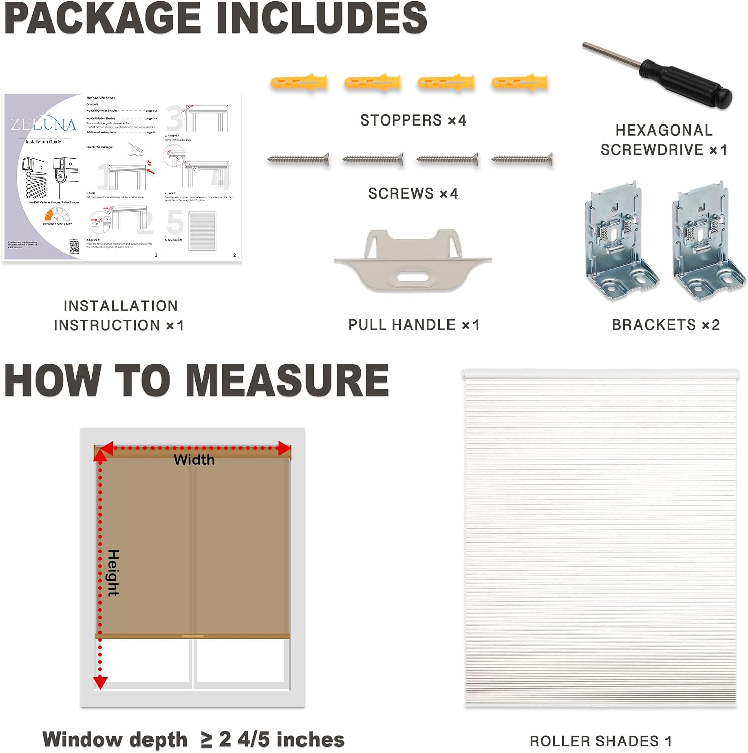 No Drill Cellular Shades for Indoor Windows, White, 31.5" Wx64 H
