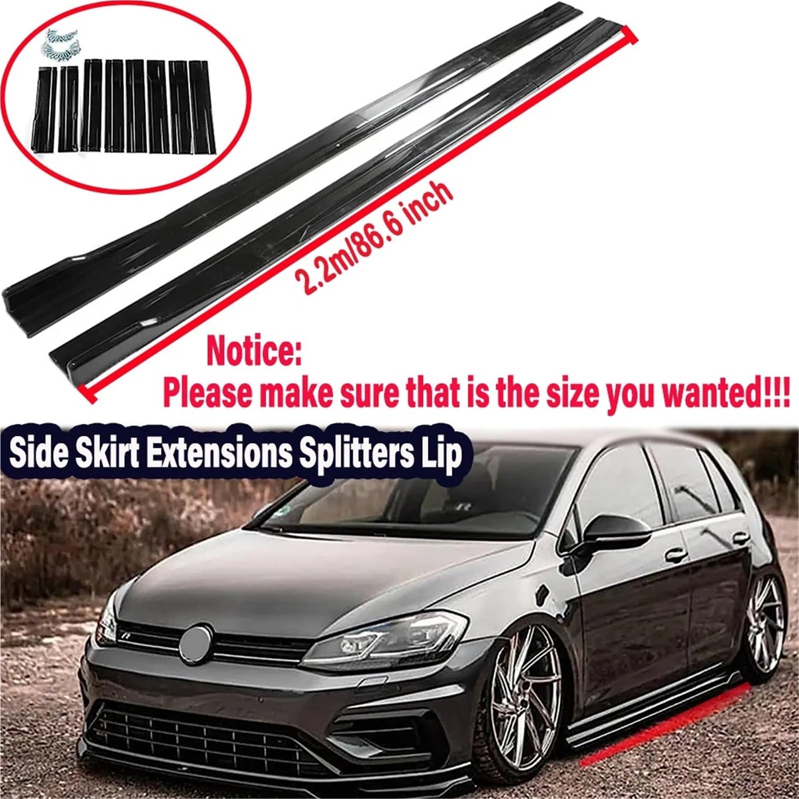 Falda Lateral Coche para Seat para Leon FR 5F MK1 MK2 MK3 MK3.5 MK4 MK5 para Ibiza 6J 6L Extensiones De Faldones Laterales Universales Falda Lateral Automotriz(Glossy Black)
