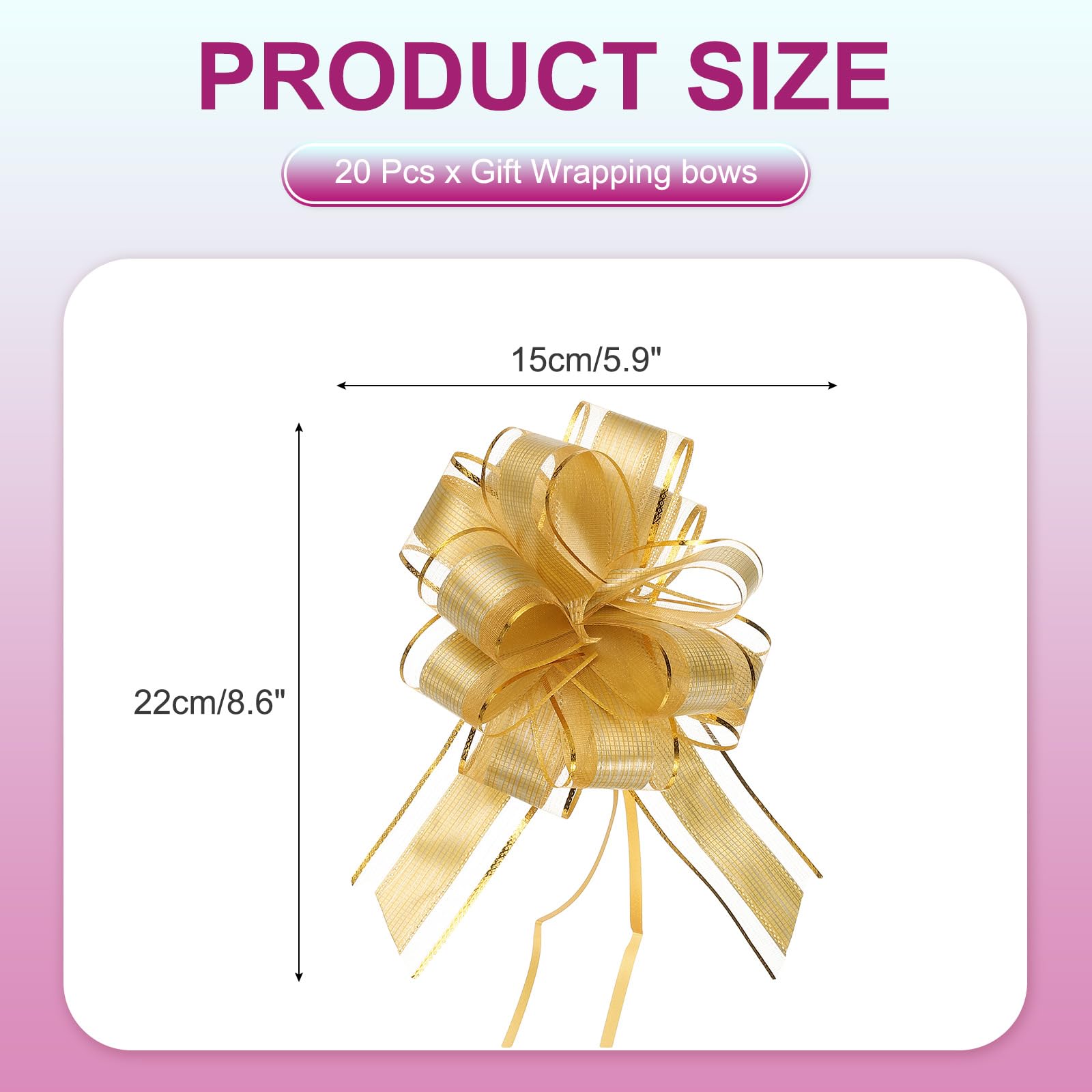 PATIKIL 20 Pcs Large Pull Bow Gift Wrapping, 9 Inch Ribbon Organza Metallic Gold Bows for Gift Wrapping Wedding Baskets Car - Image 2