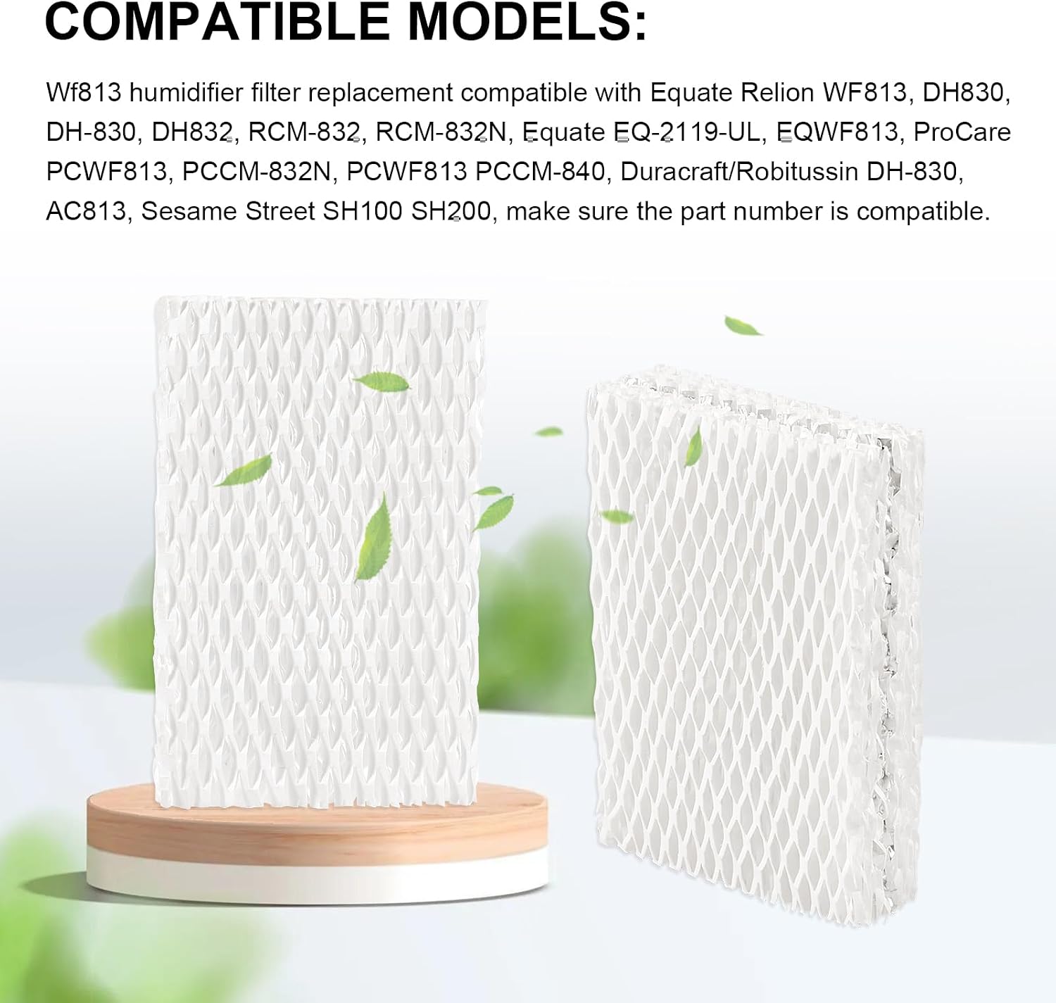 Wf813 Humidifier Filters Replacement Humidifier Wick Filters Compatible with Equate Eqwf813 Eq-2119-Ul ReliOn RCM-832 RCM-832N ProCare PCCM-832N PCWF813 Cool Moisture Humidifier, 3Pack
