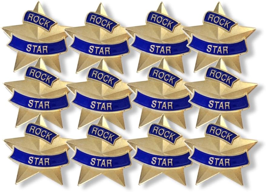 SHOP AWARDS AND GIFTS Rock Star Award Enamel Lapel Pins for Student Honor Appreciation Achievement Reward School Teacher Supplies, Bulk Pack of 12, Poly Bagged, 7/8 Inch