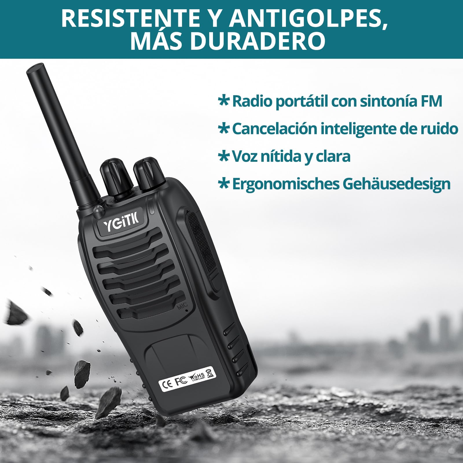 Walkie Talkies 4 Stück PMR446 16 Kanäle Professionelle Funkgerät Set | Lizenzfrei Wiederaufladbare Langstreckenradio mit VOX LED-Taschenlampe, Handheld, für den Außenbereich (2 Paar, Schwarz)