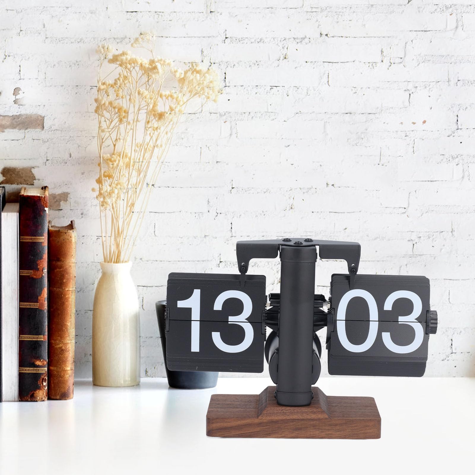 Vikye Horloge de Bureau à Rabat, Horloge de Bureau à Rabat Automatique Alimentée par Batterie Numérique Rétro 24 Heures, Horloge Mécanique à Engrenage Interne pour la (Page Noire de