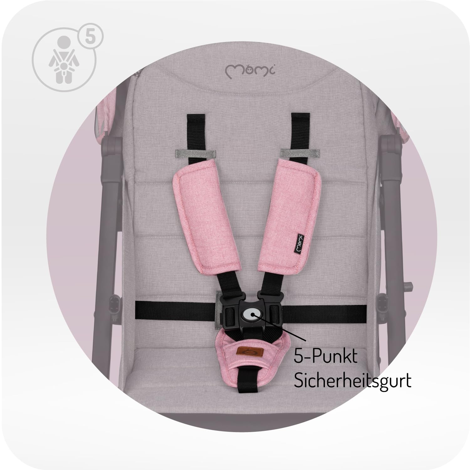 MoMi ESTELLE PLUS LIGHT Kinderwagen ab 6. Monat (bis 22 kg), klappbarer Buggy mit 5-Punkt-Sicherheitsgurt, Einkaufskorb und Liegefunktion, Teleskop-Stange zum Ziehen, steht nach dem Zusammenklappen