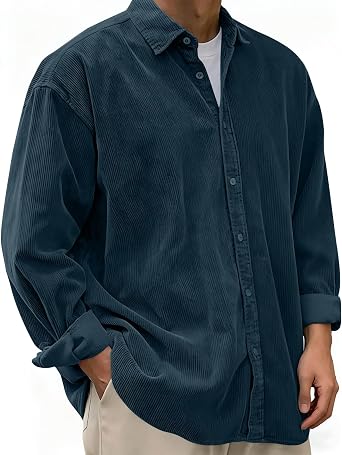 Mens Button Down Shirt Collared Long Sleeve Corduroy Shirts Plus Size Lightweight Shacket Casual Fashion Jackets