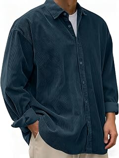 Mens Button Down Shirt Collared Long Sleeve Corduroy Shirts Plus Size Lightweight Shacket Casual Fashion Jackets