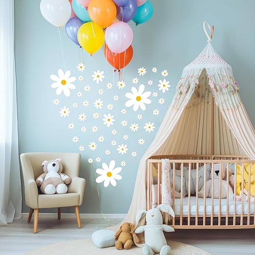 Miniatura 5 de TaoBary 288 piezas de calcomanías de pared de margaritas de flores blancas, calcomanías de pared de vinilo para despegar y pegar, decoración de