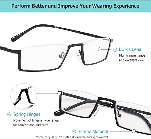 Miniatura 3 de LUR Gafas de lectura 3 unidades de lectores de metal de media llanta (negro) +0.50