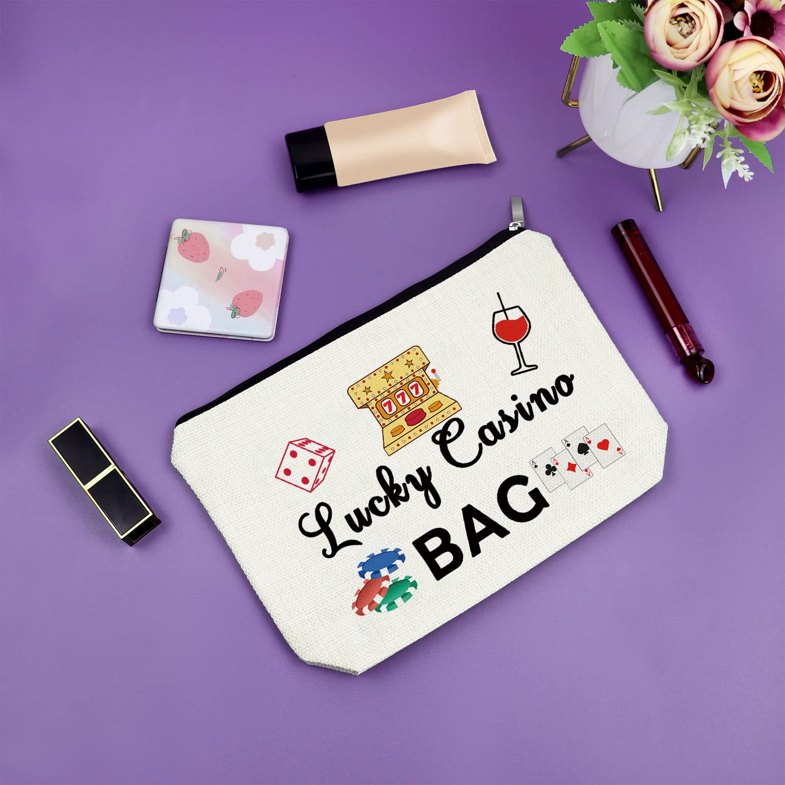 Sazuwu Lucky Casino Gifts Makeup Bag for Women Gambling Themed Gifts for Grandma Mom Birthday Mothers Day Retirement for Casino Lovers