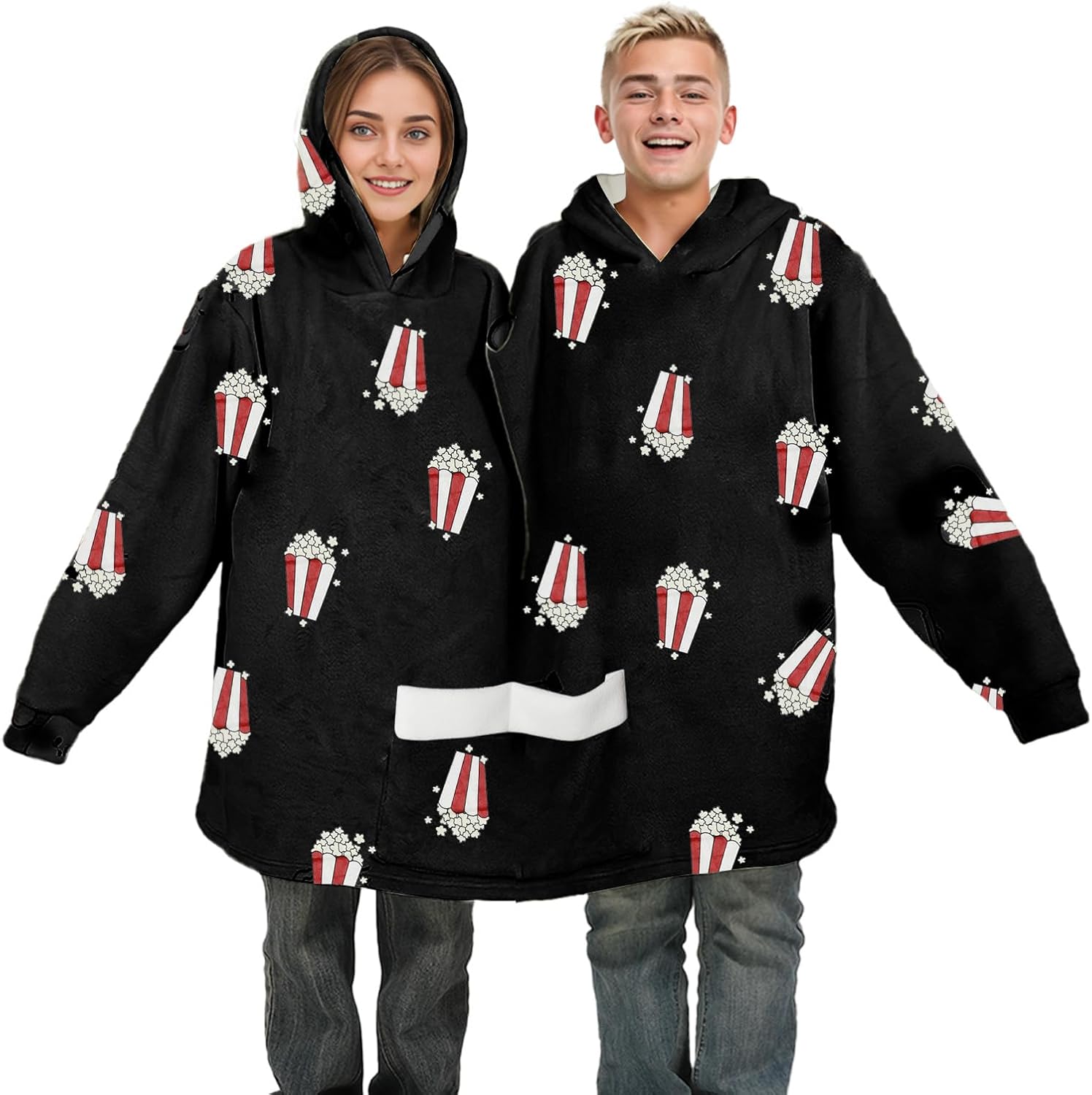 Matching Couples Pajamas Hoodies Funny Couple Onesie Two Person Flannel Blanket Clothes for Adult Bf and Gf