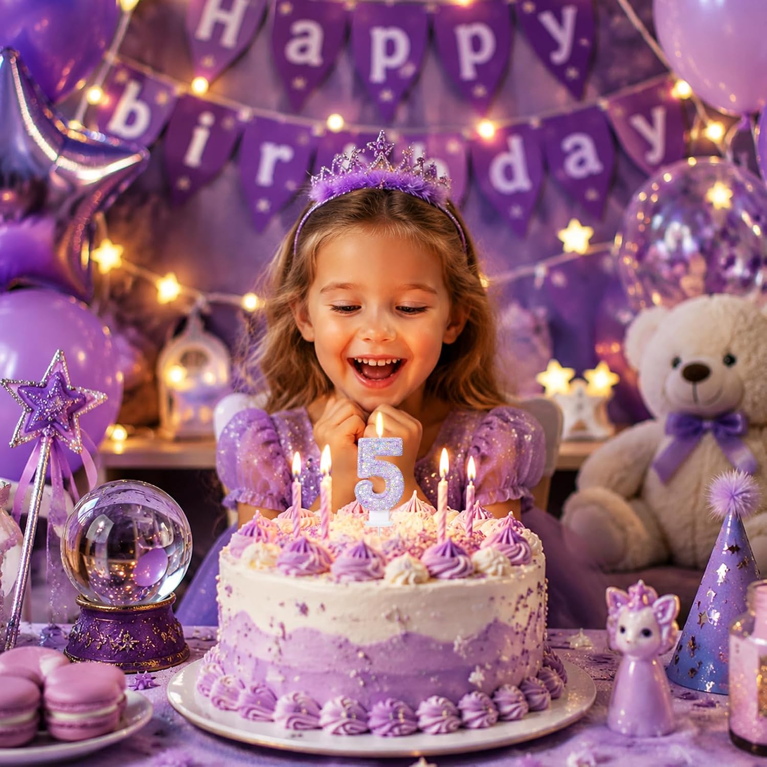 Purple Macaron Number 5 Candle, 5th Birthday Decorations for Girls image 5