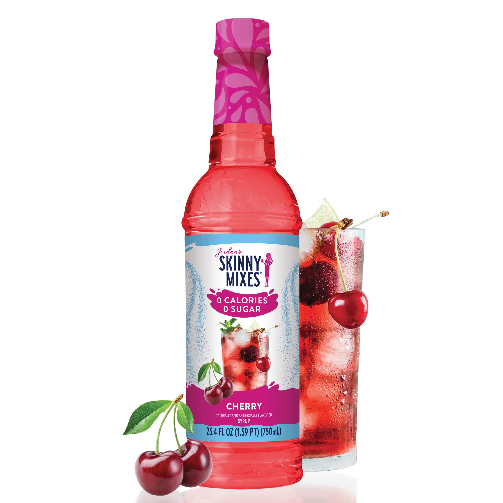 Jordan's Skinny Mixes Sugar Free Syrup, Cherry Flavor, Fruit Flavored Water Enhancer, Drink Mix for Ice Tea, Lemonade & More, Zero Calorie Flavoring, Keto Friendly, 25.4 Fl Oz, 1 Pack