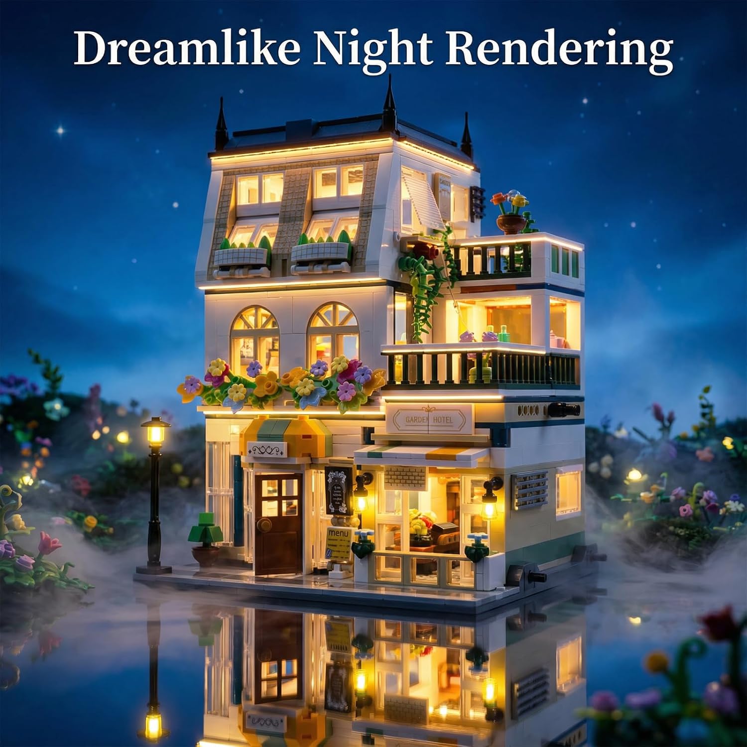 Micro Mini Bricks City Flowers Garden Hotel House Building Blocks Set for Adults, European Apartment Sets with Light for Modular House Collectors, Ideal Gifts for Home Decor (998 Pieces)