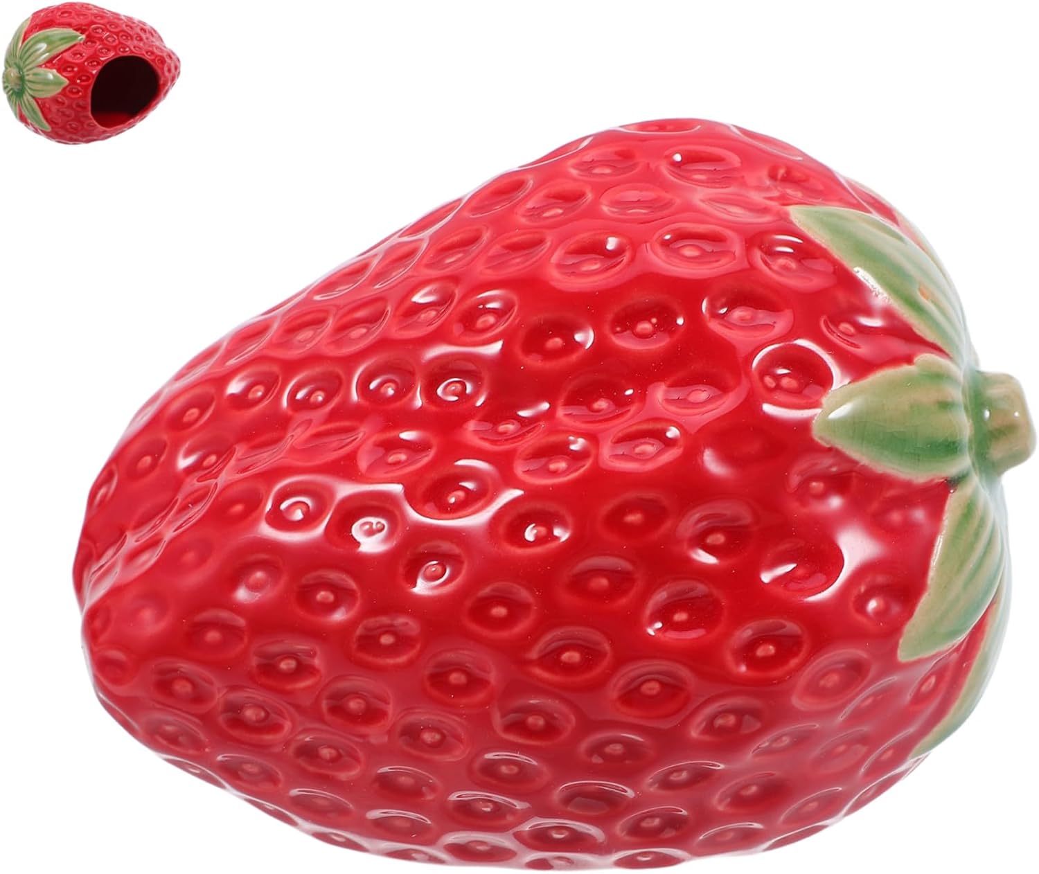 POPETPOP Strawberry Ceramic Hamster Hideaway House Cooling Small Animal Habitat for Guinea Pigs Dwarfs Easy Maintenance Decorative Nest for Hamsters Summer Retreat