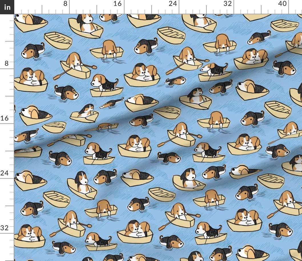 Spoonflower Fabric - Doggy Beagle Dogs Puppy Boat Swimming Paddle Whimsical Nautical Water Printed on Petal Signature Cotton Fabric by The Yard - Sewing Quilting Apparel Crafts Decor